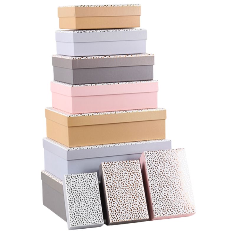 Gift box /271051/ rectangular "Pastel pattern" 10 pcs/pack, 37x27x11-14x10x5 cm