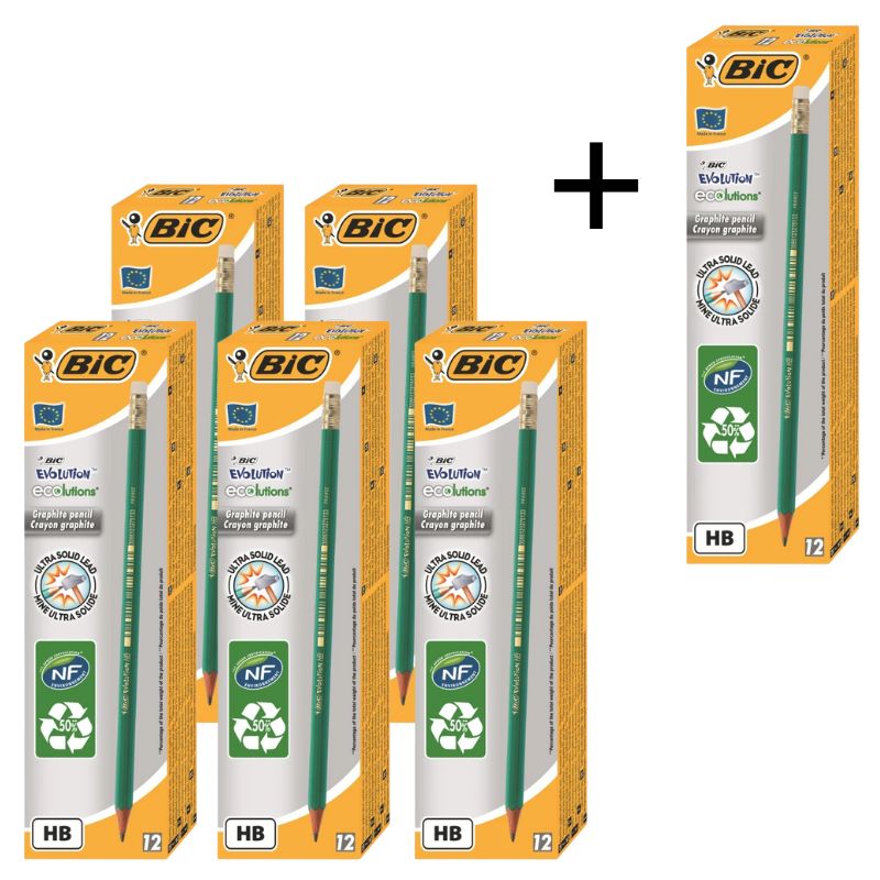 PROMOTION Simple pencil "BIC" Evolution (pack of 12 pcs.) /8803323/924/ 655 HB with eraser 5+1 (1)