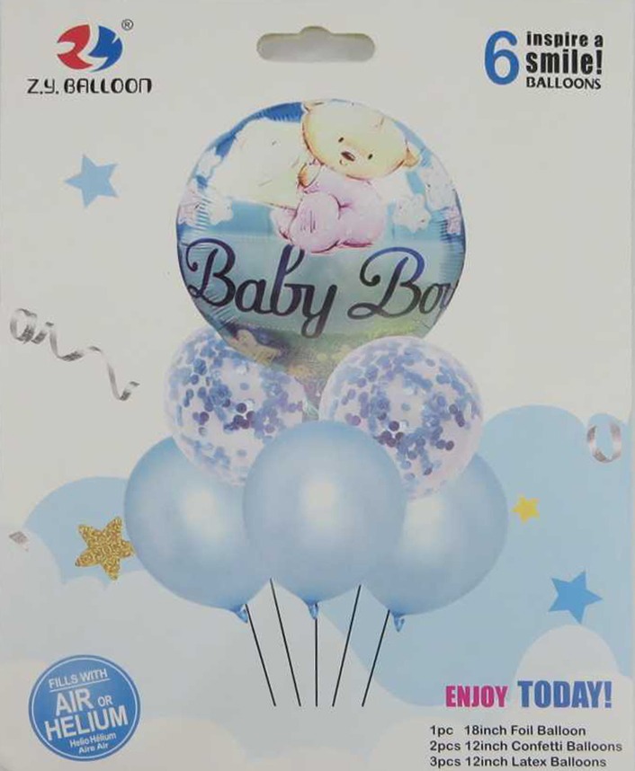 Набір повітряних кульок /1212-11-B/ "Baby-boy" 6шт.(1шт.-45см, 5шт.-30см) блакитний