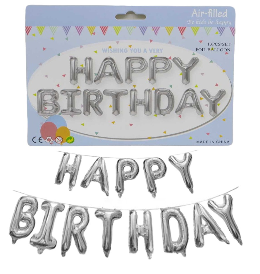 Набір повітряних кульок /1215-S/ фольговані "Happy birthday" 40см срібло