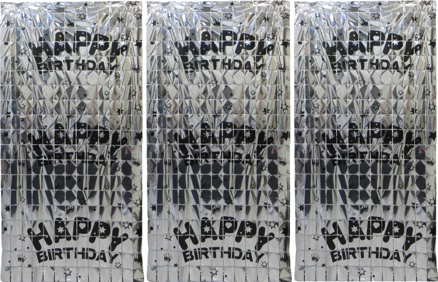 Фотозона-шторка з фольги /13002-S/ "Квадрат-Happy Birthday" 1*2м 2.0мкр.,срібло