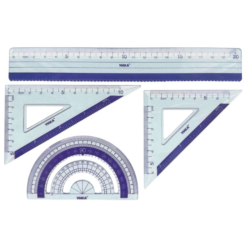 Set of rulers "UMKA" /LН06-04/ ruler 20 cm + 2 triangles + protractor, blue, plastic (1/24/288)