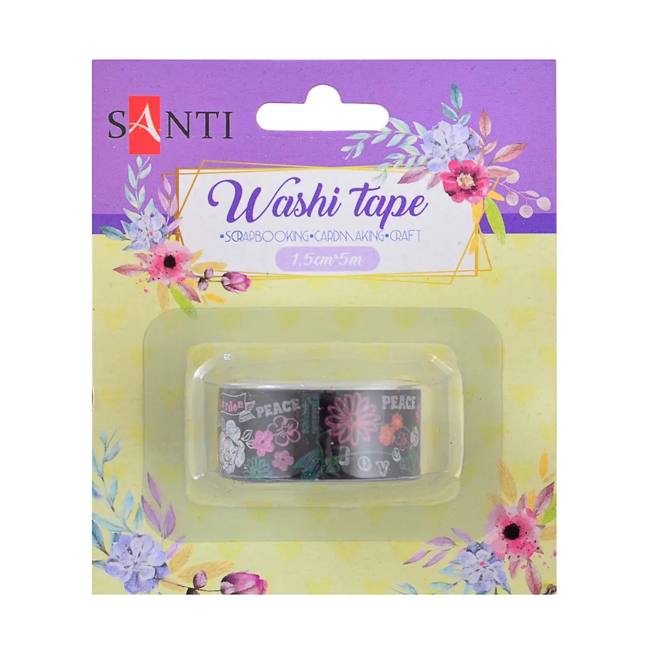 Decorative tape "SANTI" /742226/ "Garden peace" 1.5cm*5m (1/50/500)