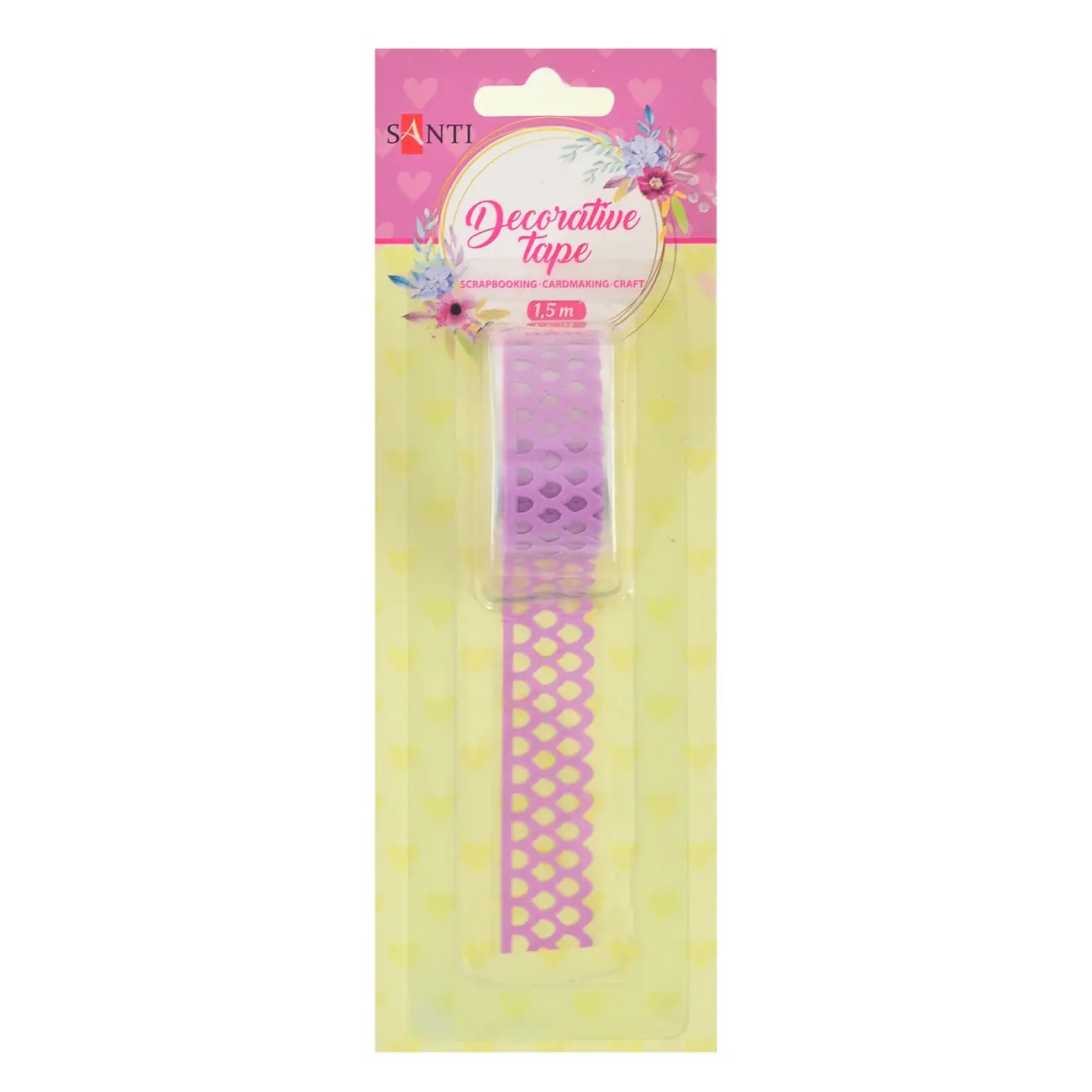 Tape decorative shaped "SANTI" /742367/ paper, "Feather", pink, 1.5 m (1/20/200)
