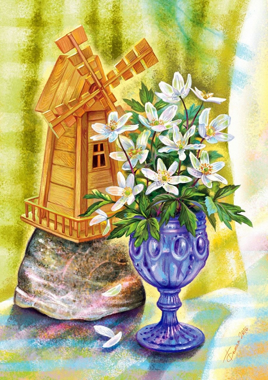 Алмазна мозаїка "JO" /GB73395/ "Букет та млин" рулон, 30*40см