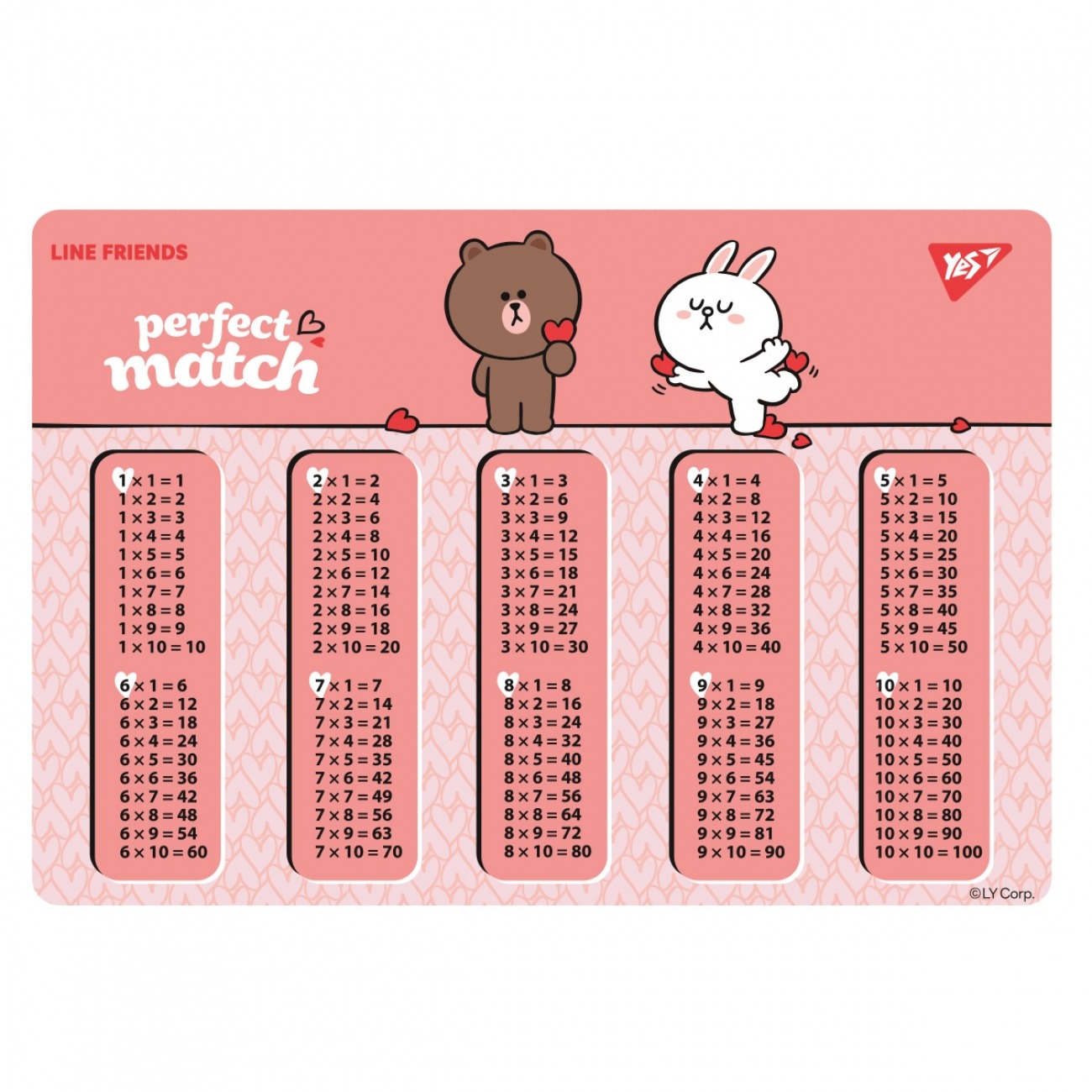 Підкладка настільна 29*42см "YES" /492255/ "Line Friends. Choco and Cony"  (таблиця множення)  (1/10/200)