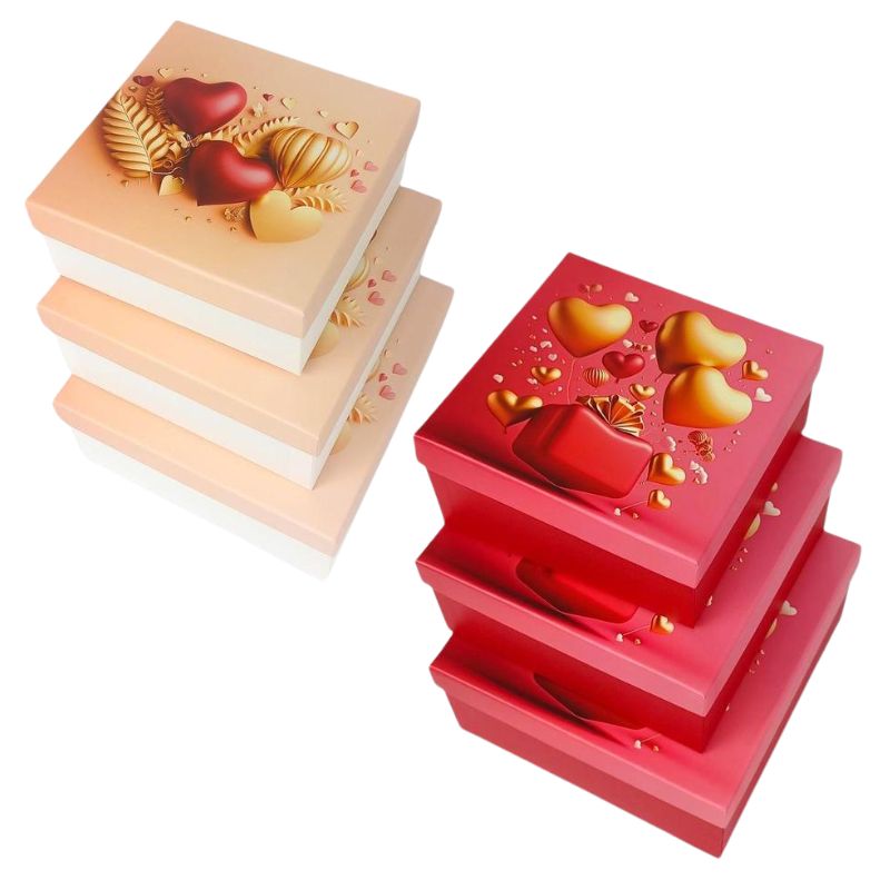 Gift box "WB" /2034Y-204/ 3 pcs, 19x19x9,17x17x8,15x15x6 cm, Hearts