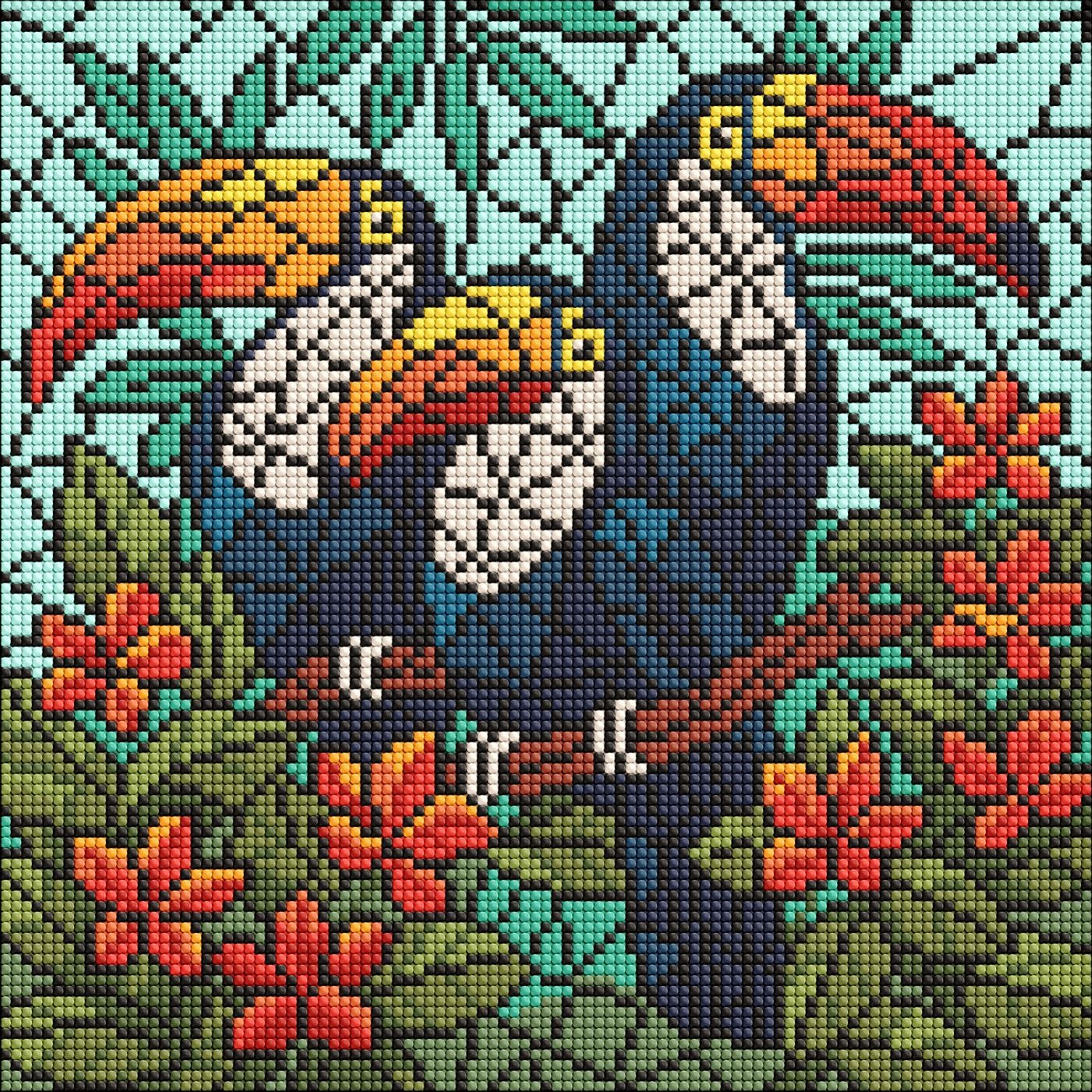 Diamond mosaic "Ideyka" /AMO8345/ "Stained glass. Trio of toucans" 30*30cm