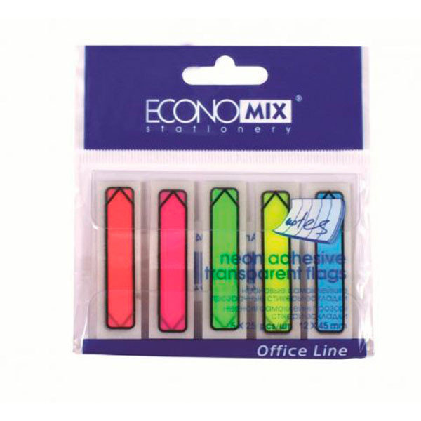 Index registers "ECONOMIX" /E20947/ PLASTIC. 45*12 mm, NEON "Indicator" (5 col.*25 sheets) (1/20)