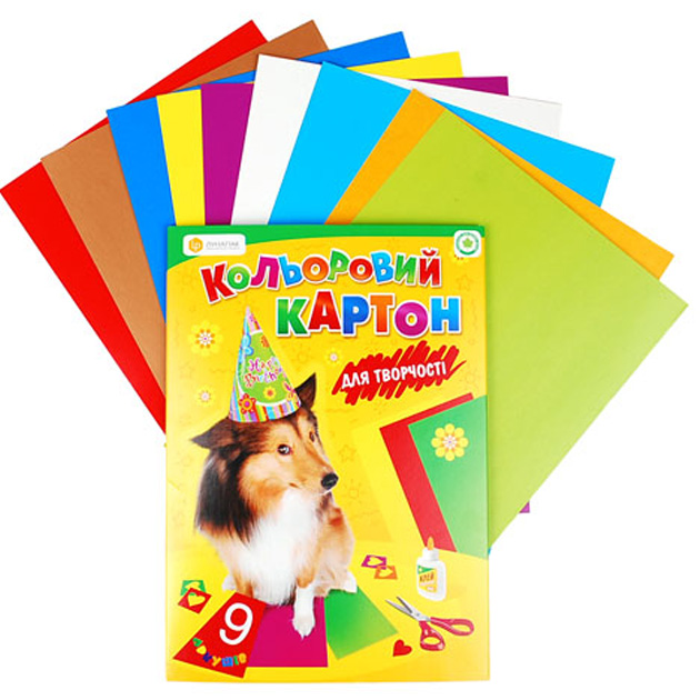Colored cardboard "Lunapak" 9 colors 8+1 white.  A4 "Dog" (25)