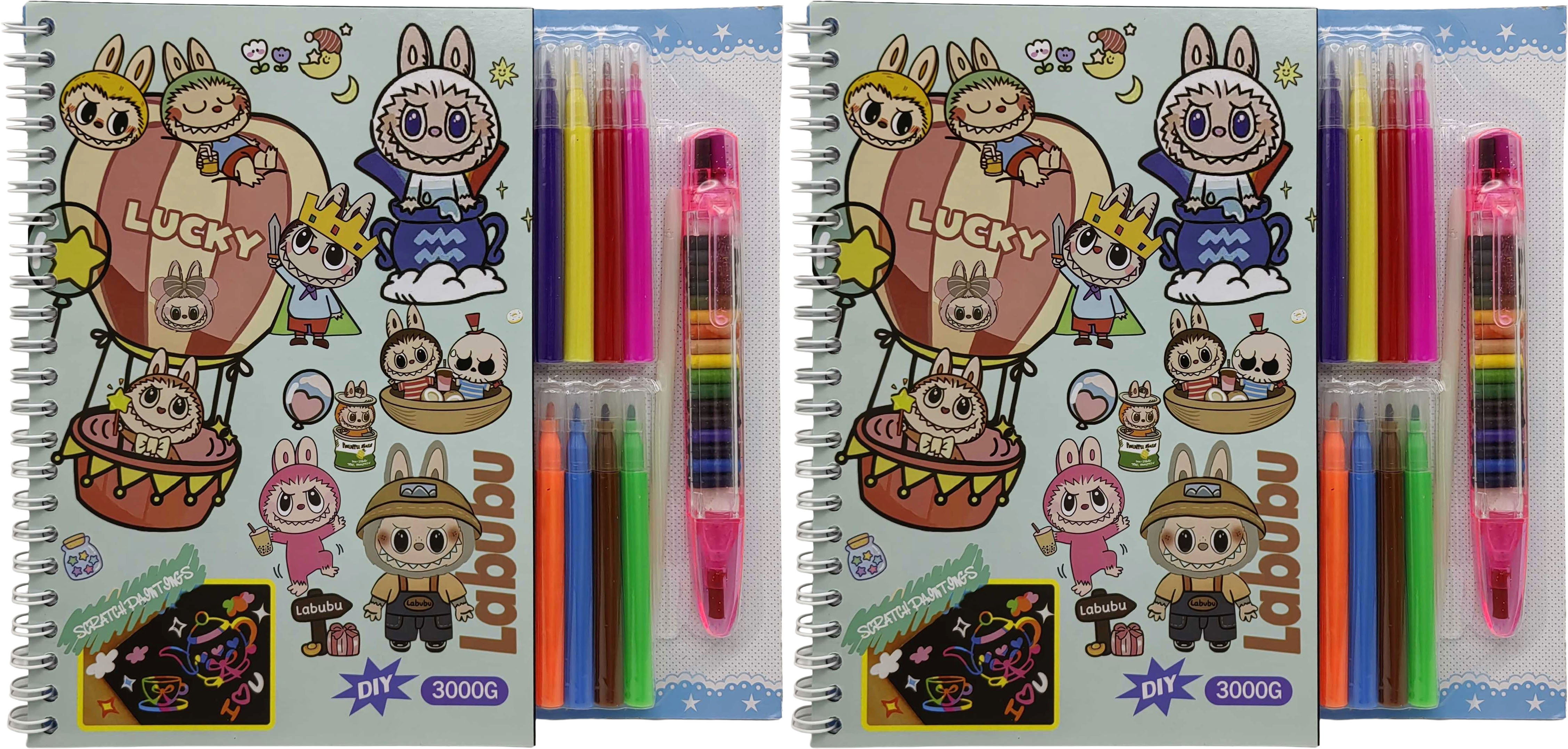Set for creativity /E-3000-LA/ 10 sheets, coloring book + 8 felt-tip pens + wax pencils "Labubu Labubu" 20*28 cm (1/12)
