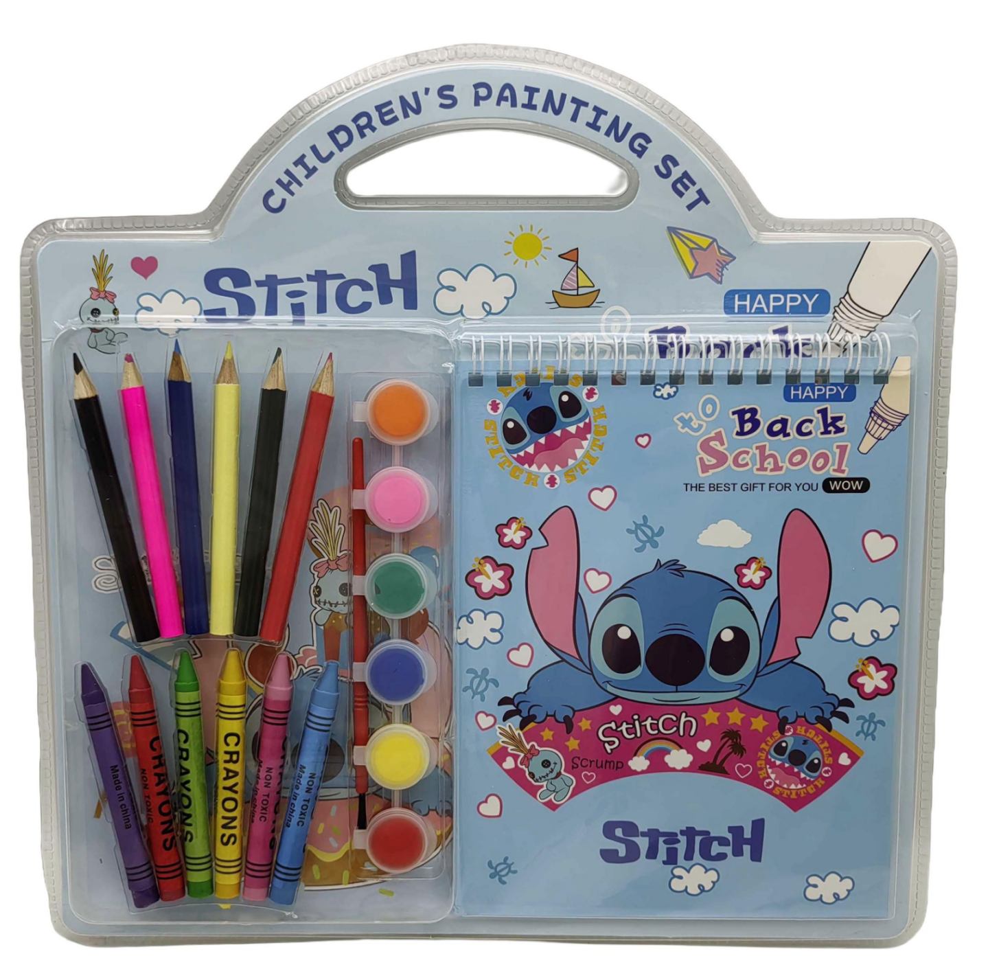 Coloring book A5/6 sheet /2320-3/ "Stitch", pencils, paint 6 colors, brush, 27*22 cm (1/28)