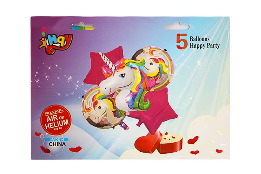 Set of foil balls "WB" /10090/ "Unicorn" 5 pcs, golden (1/20)