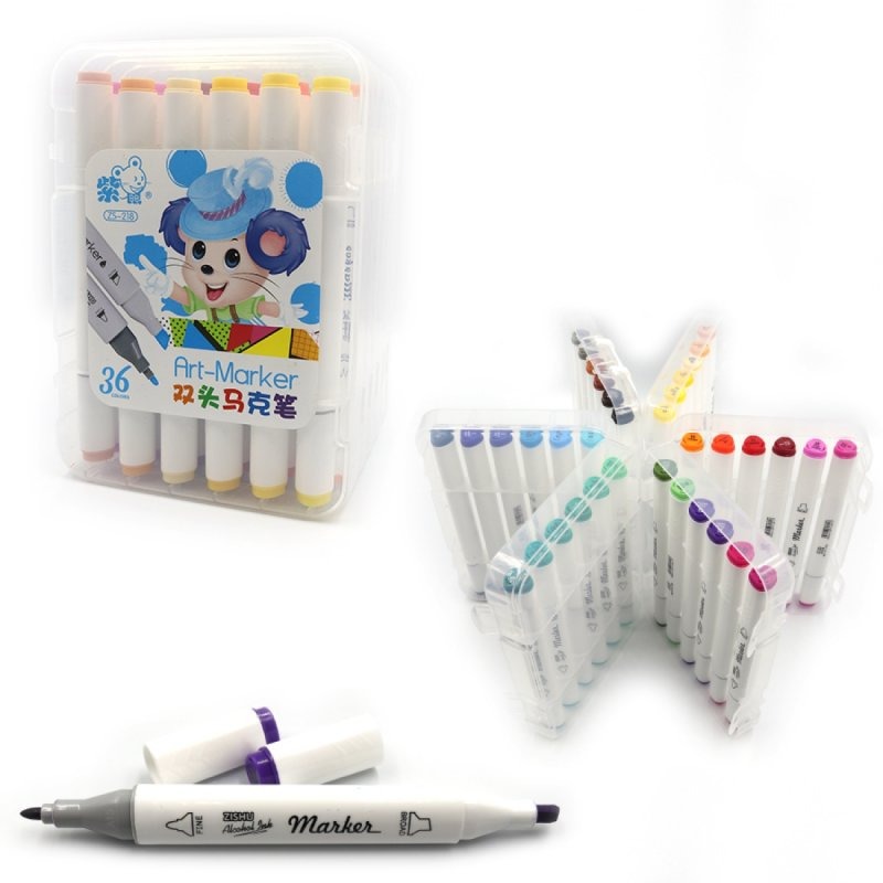 Set of sketch markers /218-36/ "Mouse" 36 pcs. round/bevel tip trick, ply body pack with stickers. (1/4/24)