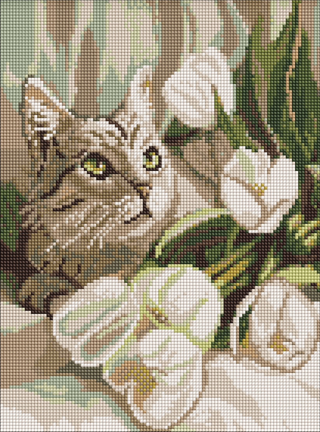 Diamond mosaic "Ideyka" /AMO20099/ "Green-eyed cat with tulips" 30*40cm
