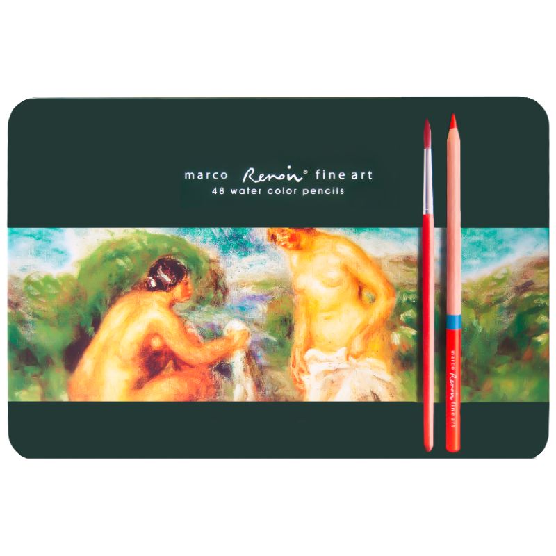 Colored watercolor pencils "Marco FineArt" 48 pcs. /FineArtAqua-48TN/ Renoir, cedar, metal pencil case (3/18)
