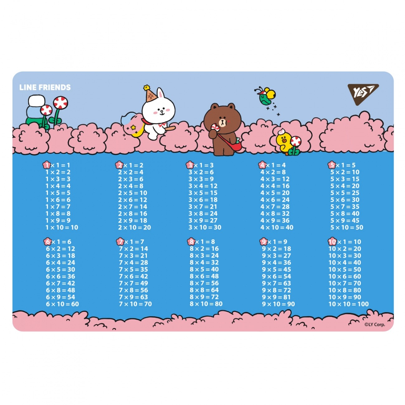 Підкладка настільна 29*42см "YES" /492254/ "Line Friends. Together" (таблиця множення)  (1/10/200)