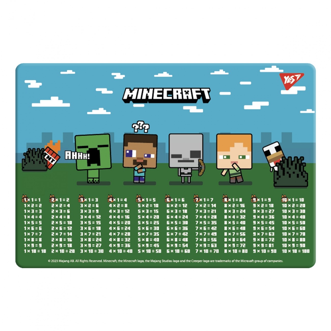 Підкладка настільна 29*42см "YES" /492261/ "Minecraft. Boom" (таблиця множення)  (1/10/200)