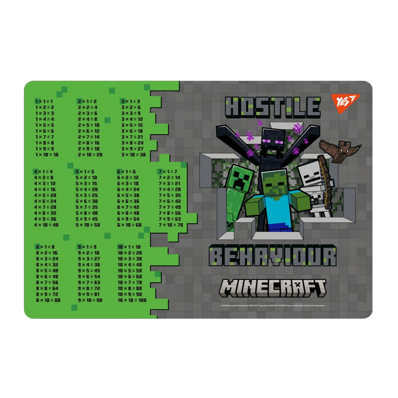 Підкладка настільна 29*42см "YES" /492249/ "Minecraft. Heroes" (таблиця множення)  (1/10/200)