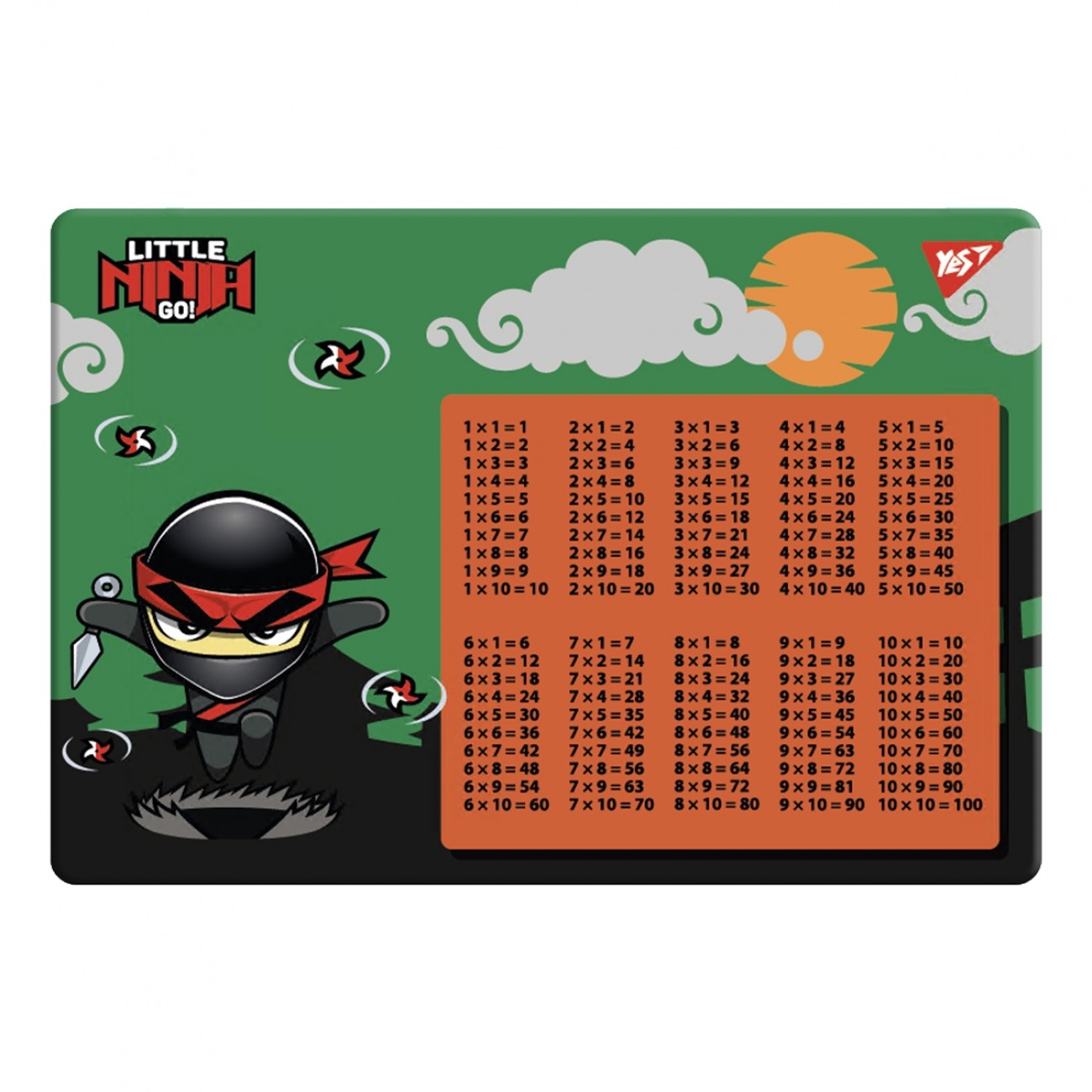 Підкладка настільна 29*42см "YES" /492252/ "Ninja" зелена (таблиця множення)  (1/10/200)