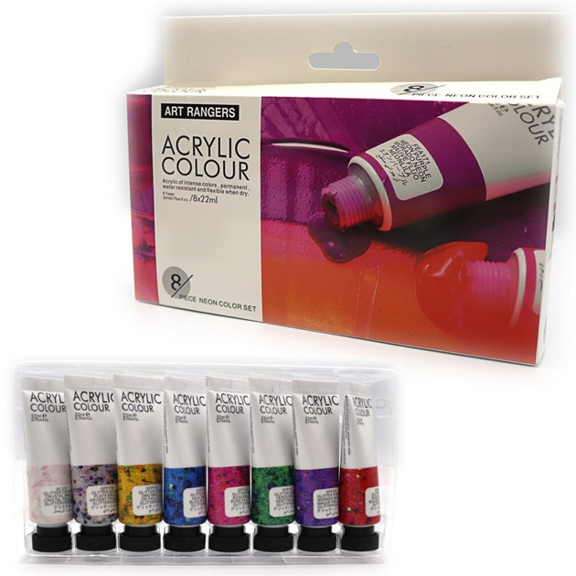 Set of acrylic paints "Art rangers" /PA32.08022D/ 8 col.*22ml, layer. tuba, GLITTER (1/6/24)