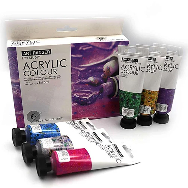 Set of acrylic paints "Art rangers" /32KRFEA0675-G/ 6 colors*75 ml, plastic tuba, GLITTER (1/12)