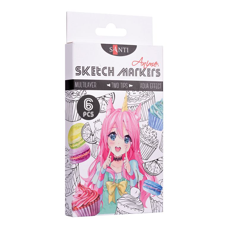 Two-page set. markers "SANTI sketch" /390550/ "Anime" 6 pcs/pack, 3/4.7 mm (1/14)