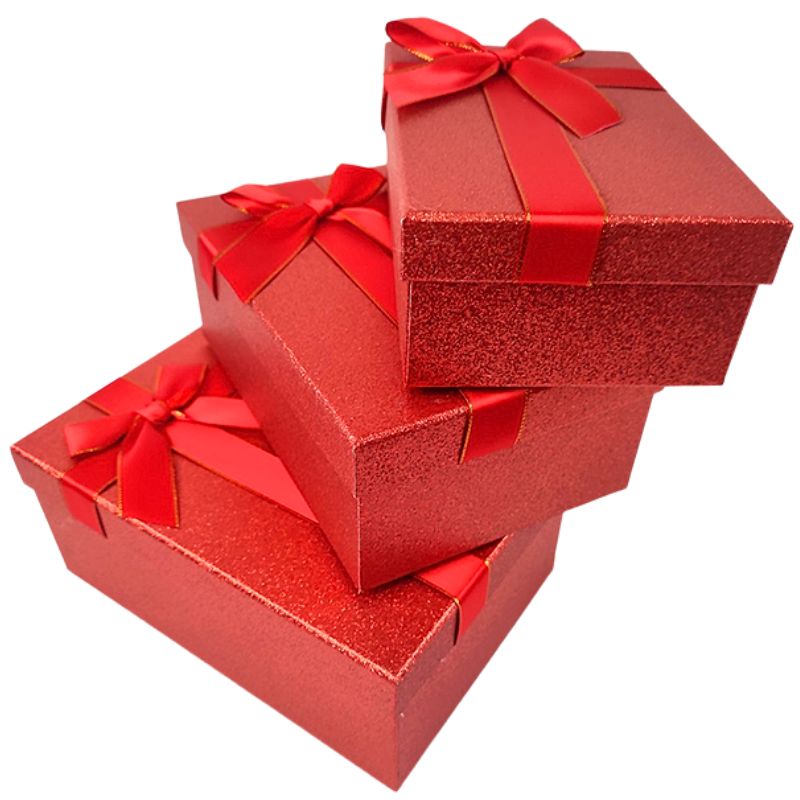 Gift box /271017/ red rectangular shiny with embossing 3 pcs/pack, 23x16x9.5-19x12x6.5 cm