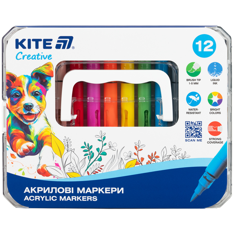 Набір маркерів 12кол. "Kite" /K-1161/ з рідкими чорнилами Creative акрилові (1/60)