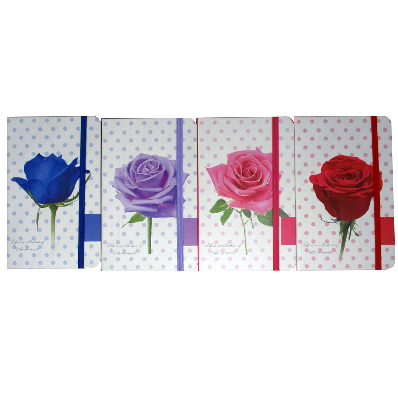 Notebook with rubber band /3783-31L/ "Rose-pea" 80 sheets. 14.5*21 cm. number torus. ## 4 col.  (1/6/96)