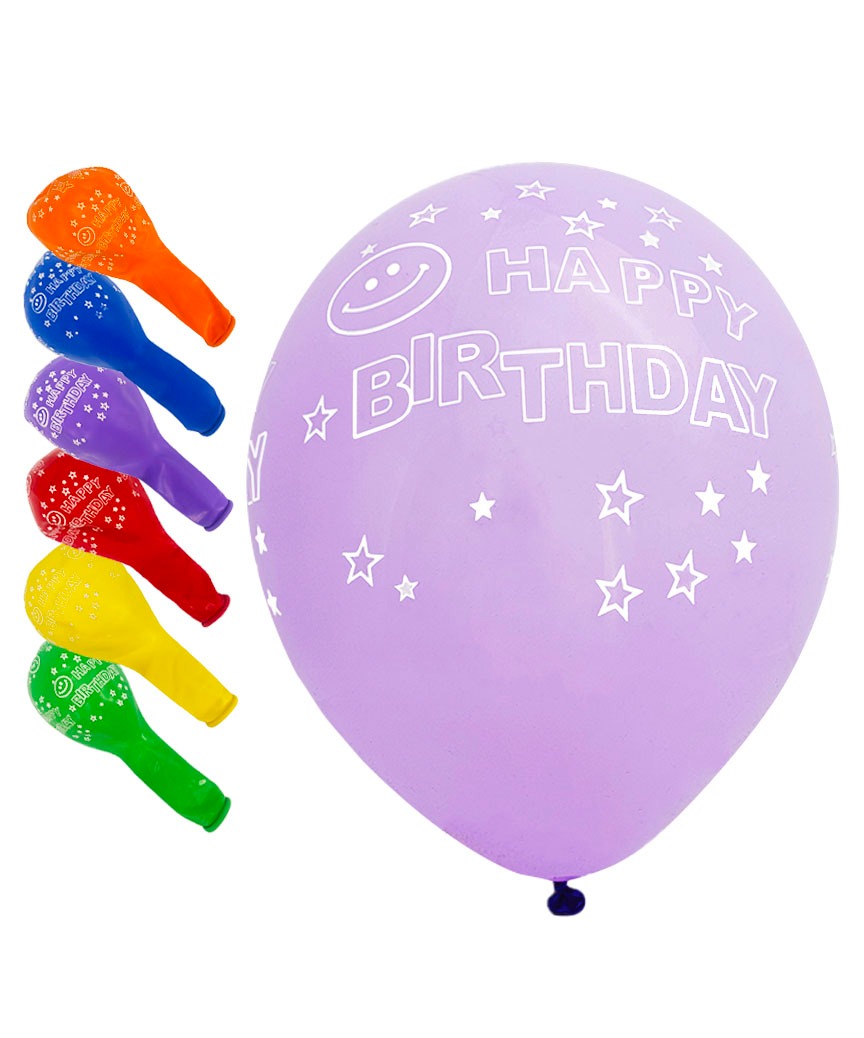 Кульки повітряні "Pelican" /827020/ латексні 12"(30сm) "Happy Birthday, зірочки" 5-стор  10шт