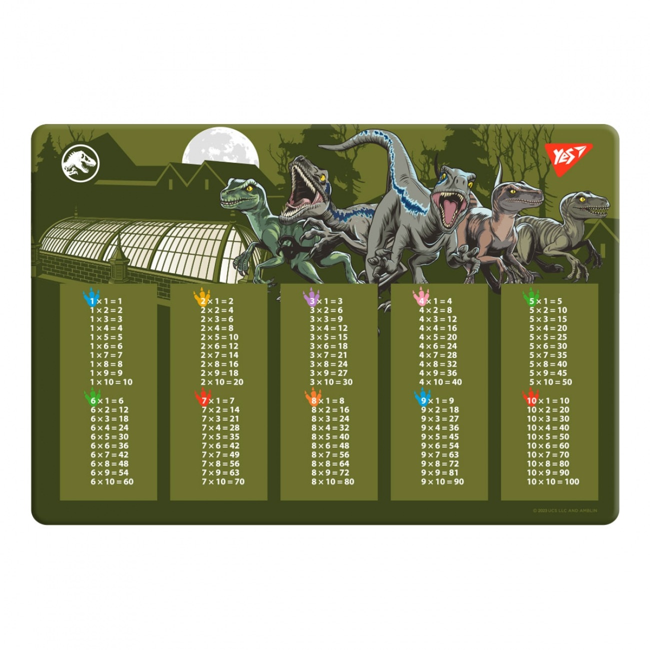 Підкладка настільна 29*42см "YES" /492251/ "Jurassic World" хакі (таблиця множення)  (1/10/200)