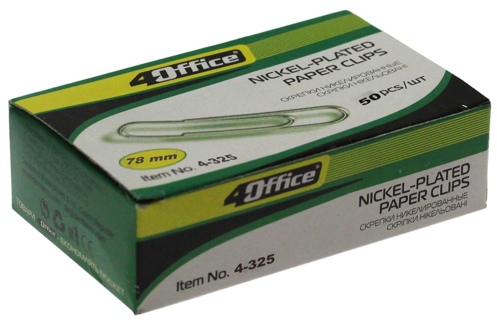 Clips "4OFFICE" /4-325/ 78mm (50pcs) straight nickel (10/100)