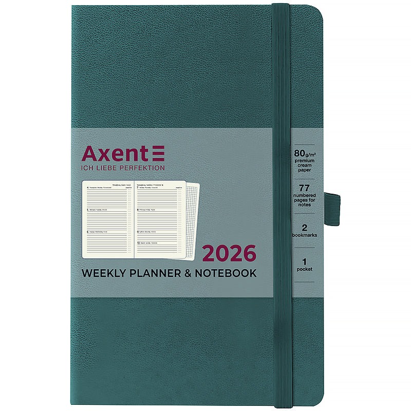 Щотижневик "Axent" 2026 /8505-26-31-A/ Partner Strong, 125*195, малахітовий (1/12)