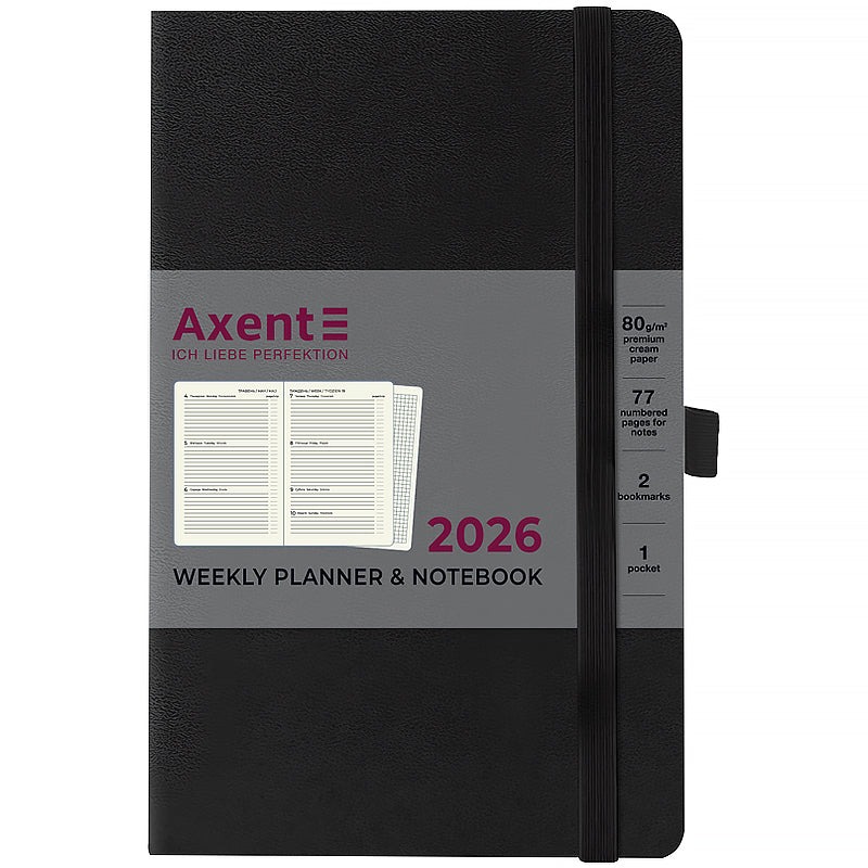 Щотижневик "Axent" 2026 /8505-26-01-A/ Partner Strong, 125*195, чорний (1/12)