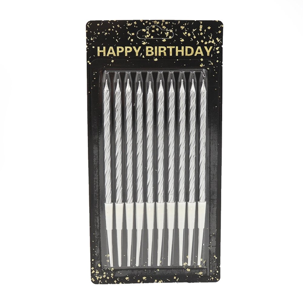 Набір свічок для торту "JO" /DSCN9326/ "Happy birthday" 10шт., блістер, срібло (1/60)