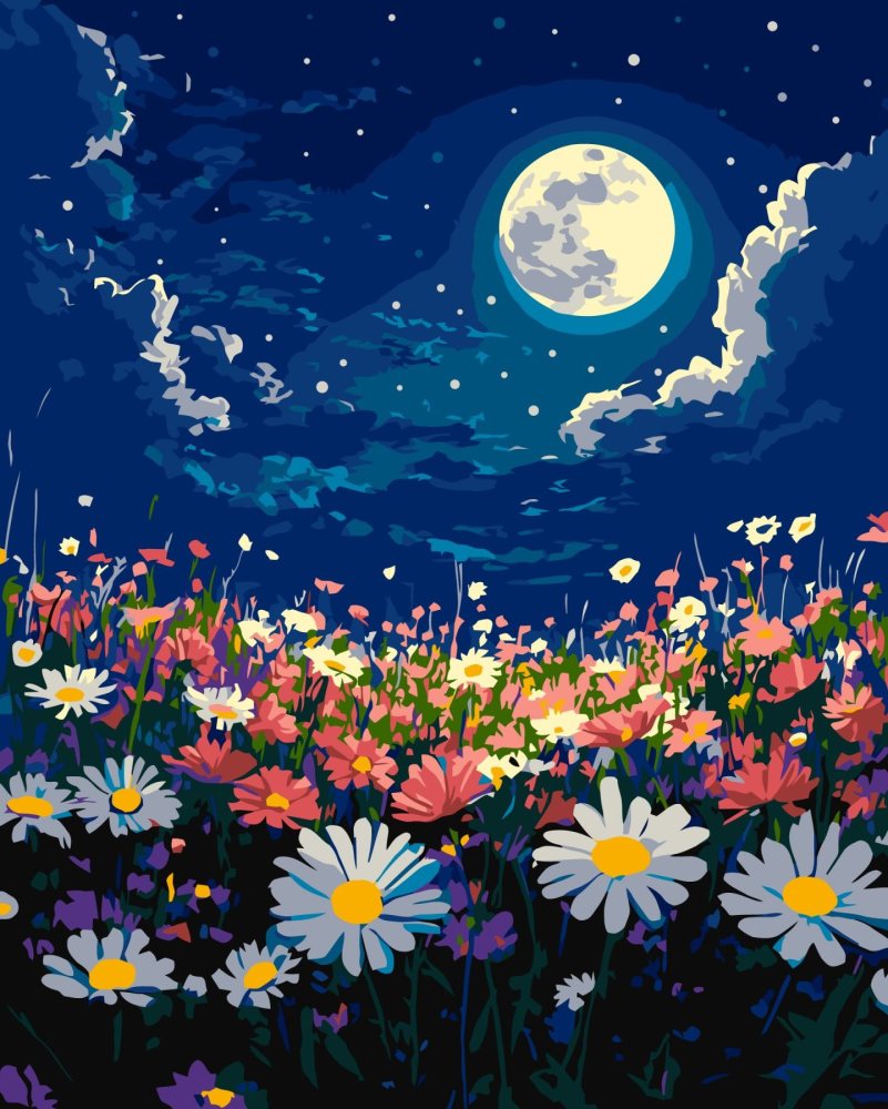 Picture by number "Ideyka" /KHO6386/ "Mystical night over a spring meadow" 40x50 cm