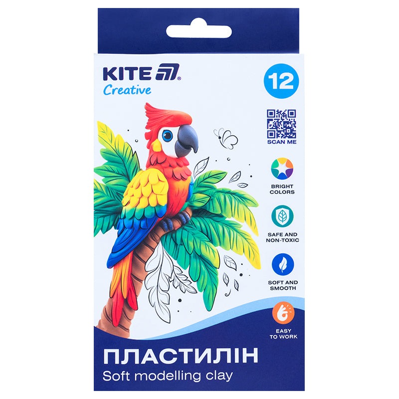 Пластилін восковий "Kite" /K-086/ 12 кольорів, 200 г. Kite Creative (1/30)