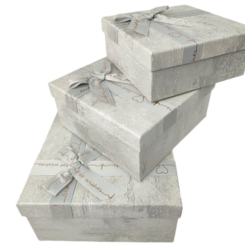 Gift box /271006/ gray square, matte 3 pcs/pack, 19.5x19.5x9.5-15.5x15.5x6.5 cm