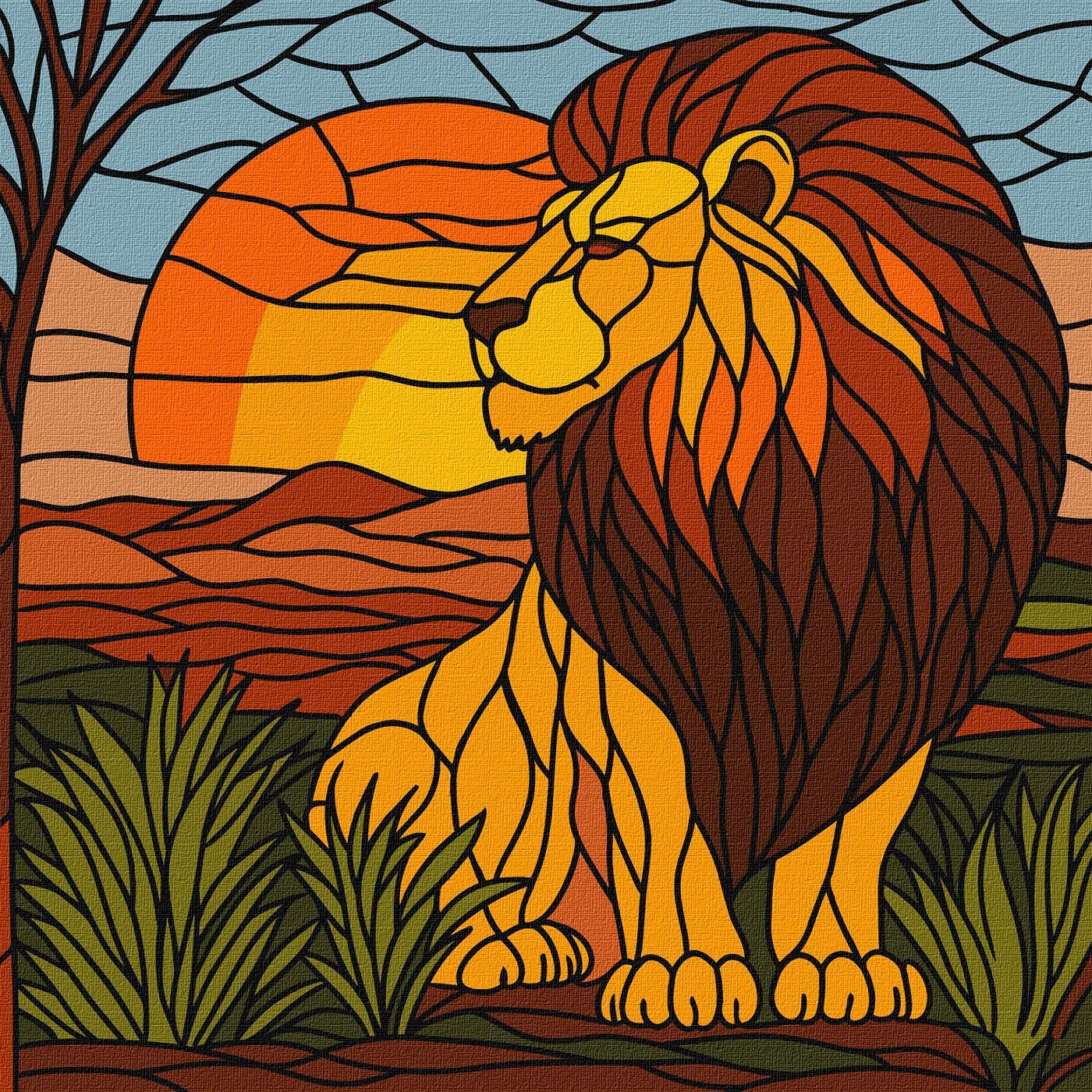 Painting by numbers "Ideyka" /KHO5168/ "Stained glass. Lion" 30*30cm