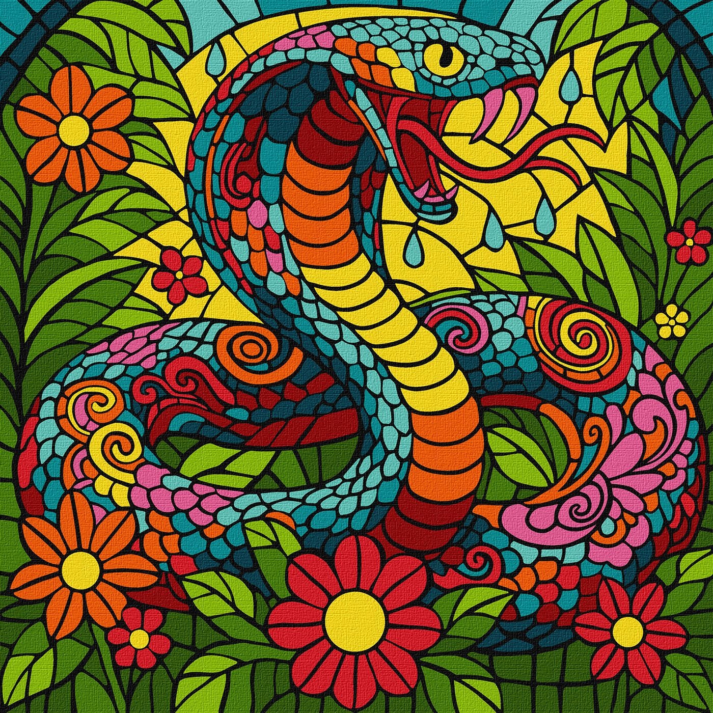 Painting by numbers "Ideyka" /KHO5170/ "Stained glass. Tropical cobra" 30*30cm