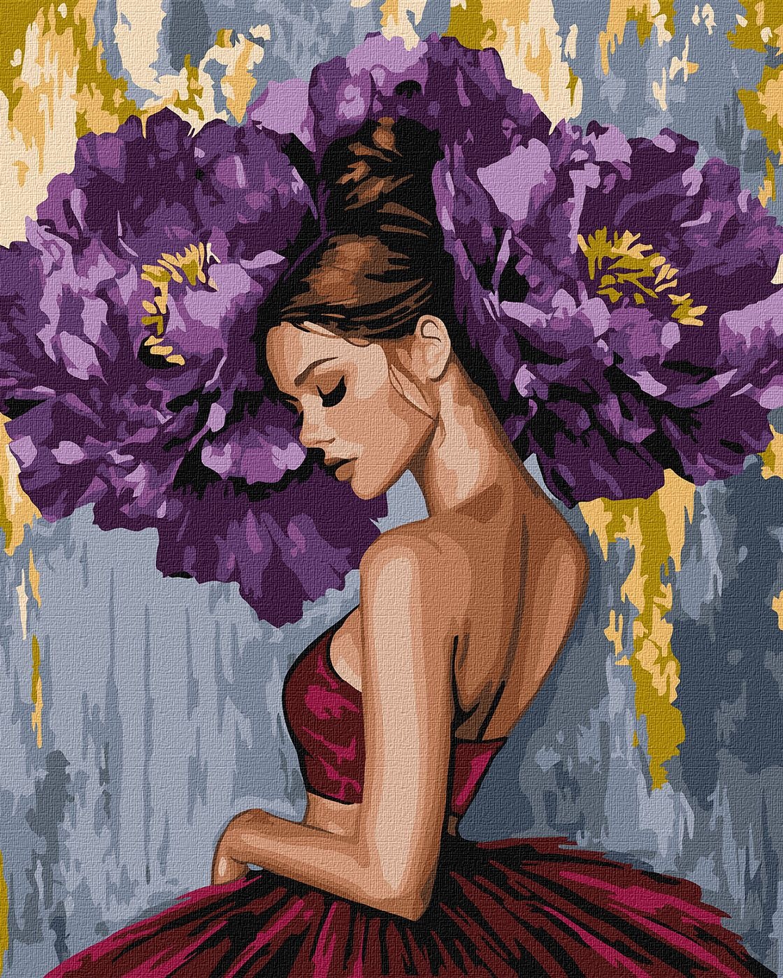 Painting by numbers "Ideyka" /KHO8658/ "Ballerina with purple peonies with metallic colors" 40*50cm