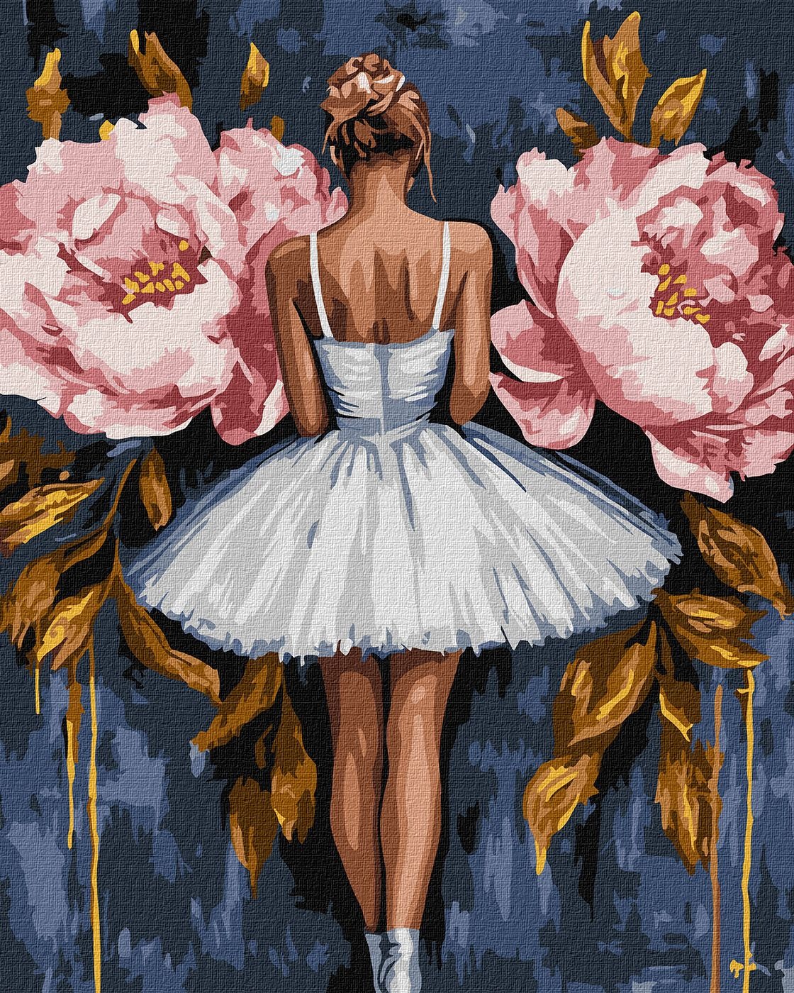 Paint by number "Ideyka" /KHO8662/ "Ballerina with pink peonies with extra metallic paints" 40*50 cm