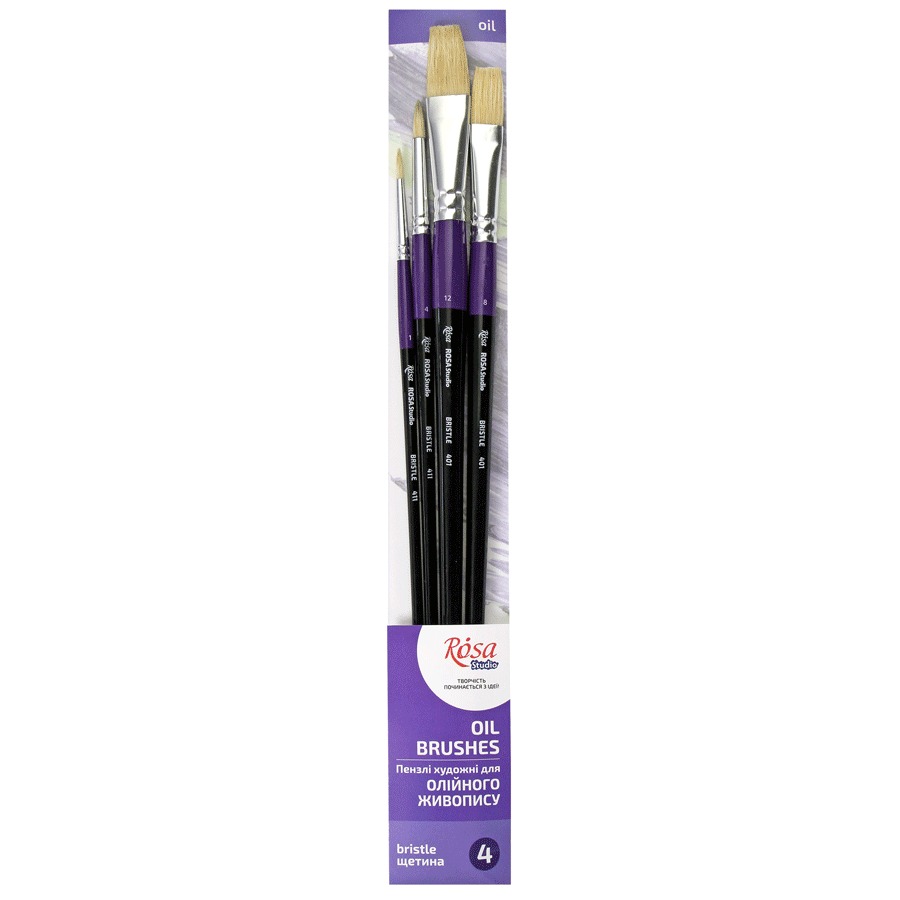 Set of brushes "ROSA Studio" No. 22, bristles, 4 pcs., round (No. 1, 4), flat (No. 8, 12), d.r. (1/10)