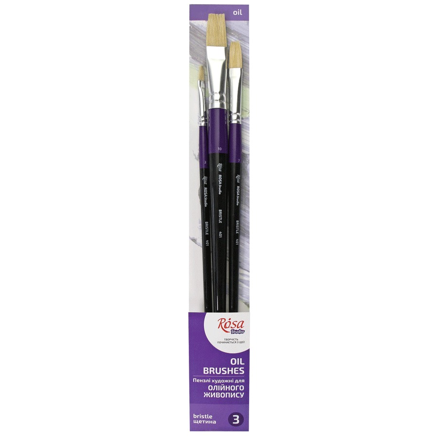 Set of brushes "ROSA Studio" No. 21, flat bristles, 3 pcs (No. 3, 7, 10), d.r. (1/10)