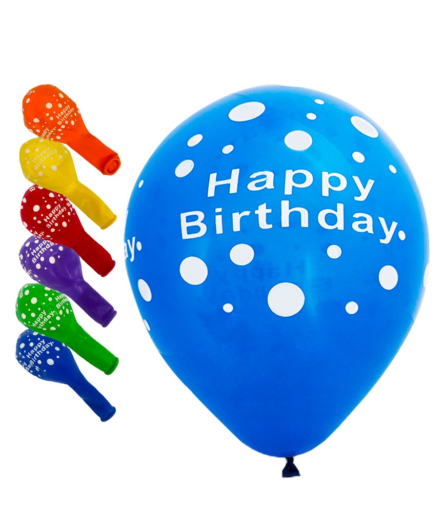 Кульки повітряні "Pelican" /827022/ латексні 12"(30сm) "Happy Birthday, горошок" 5-стор  10шт