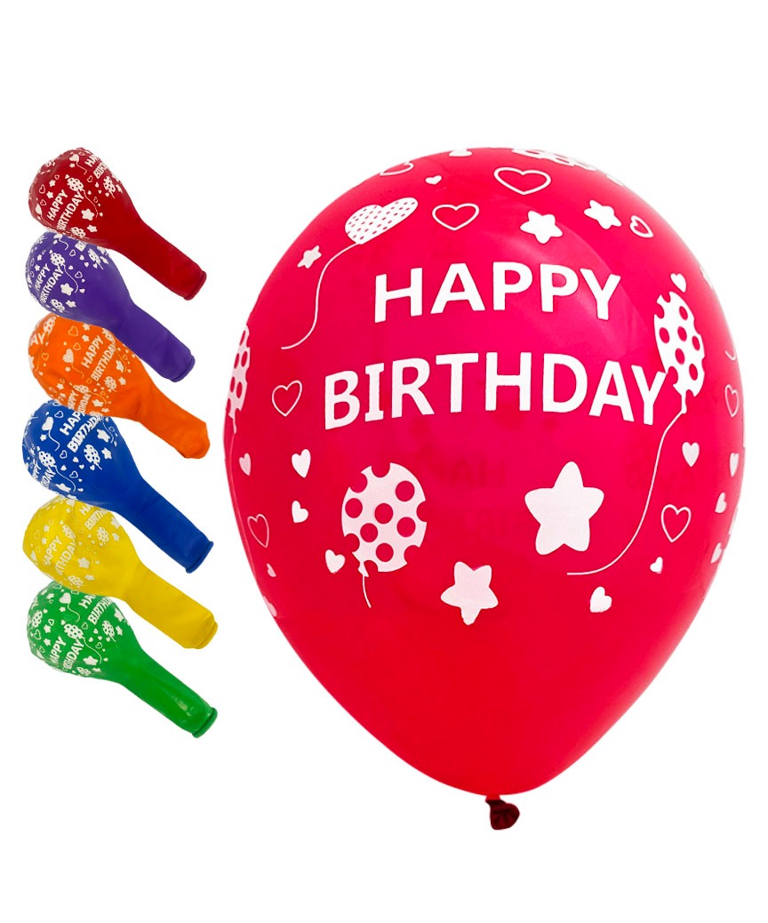 Кульки повітряні "Pelican" /824019/ латексні  12"(30сm) "Happy Birthday. Серця" 5-стор  50шт