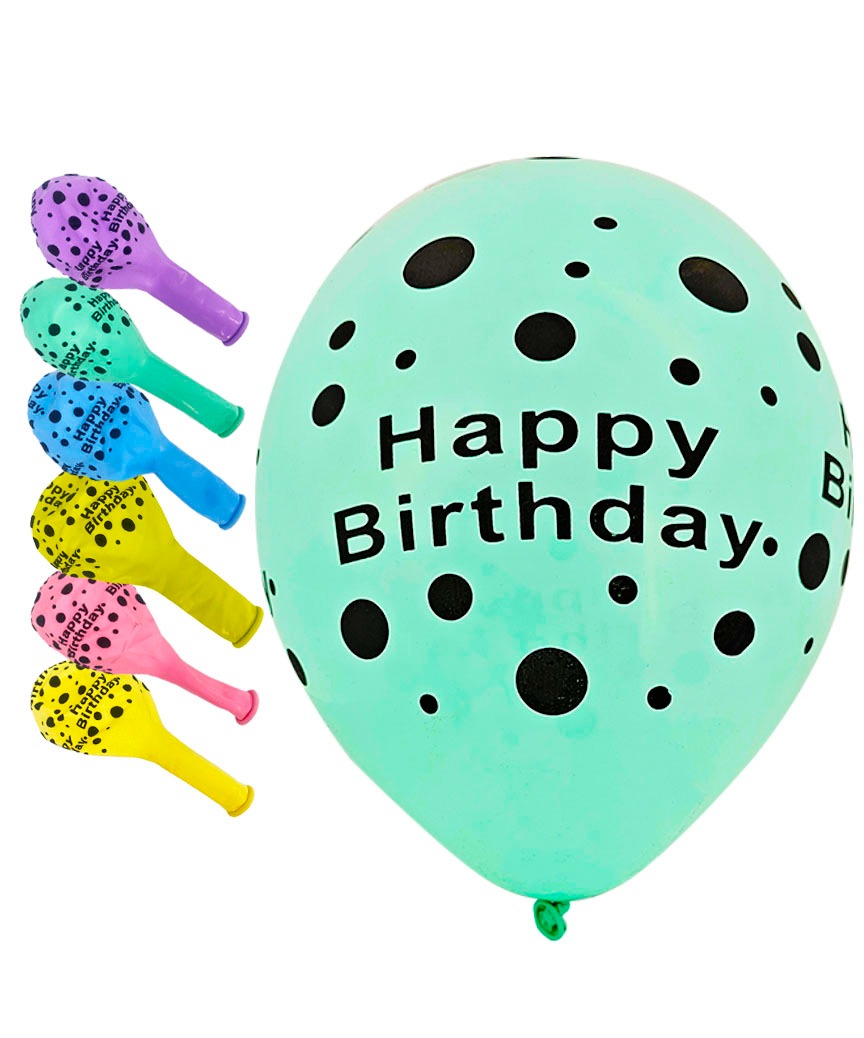 Кульки повітряні "Pelican" /824028/ латексні  12"(30сm) "Happy Birthday. Горошок"  5-стор  50шт