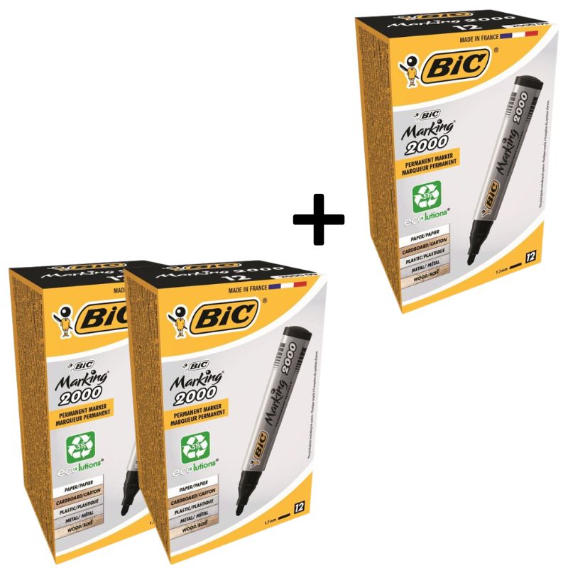 АКЦІЯ Маркер перманентний "BIC" 2000  09 ЕКО /8209153/ чорний 2+1 (1)