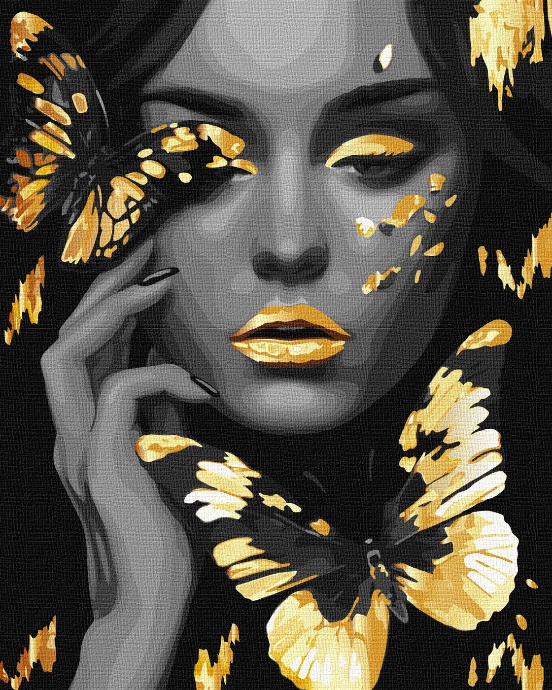 Paint by number "Ideyka" /KHO8307/ "Girl with golden butterflies" with extra metallic paints 40*50cm